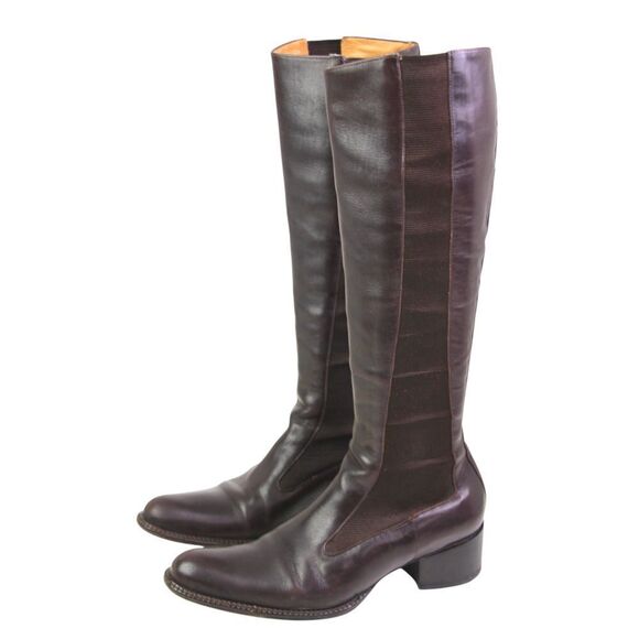 FREE LANCE BROWN GENUINE LEATHER MID HEEL ELASTIC SIDES PULL ON TALL BOOTS Sz 36 - Picture 3 of 9